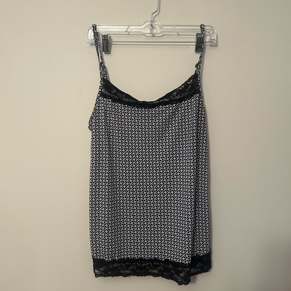black and white pattern lace vintage tank top xl